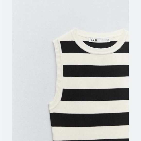 Zara Tops - Zara Striped Black and Cream Tank Top crop top